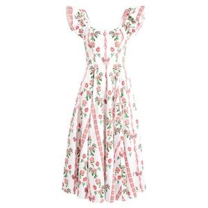 NWT Hill House Daphne Dress M in Red Shell Vine Stripe Cotton